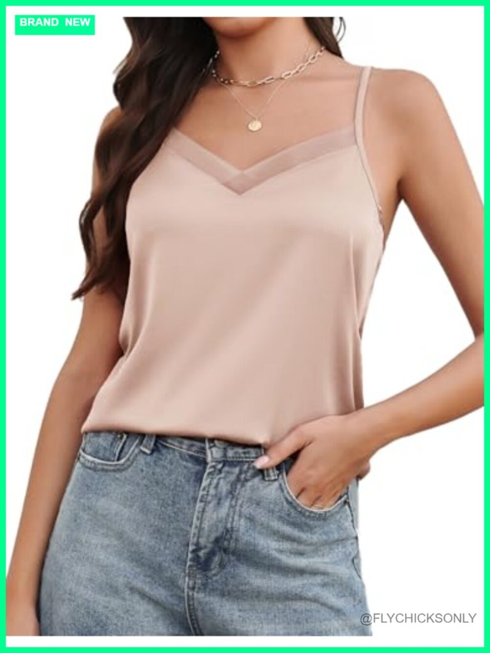Silk Satin Tank Top V Neck Camisole Adjustable Spaghetti Strap